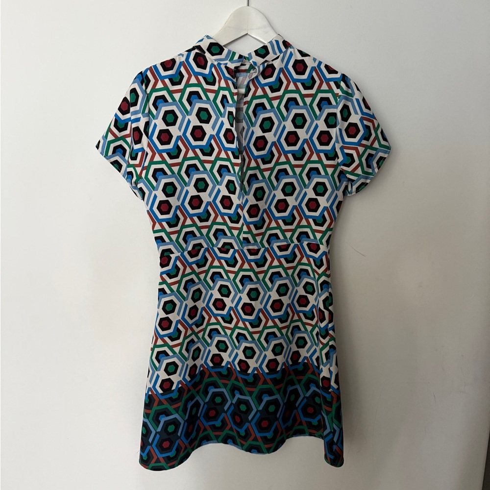 Zara Blue and Green Geometric Mini Dress - Picture 8 of 11